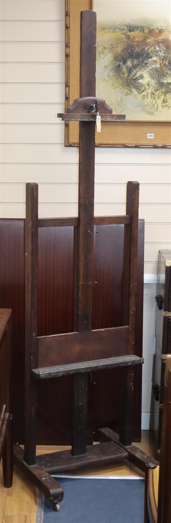 A Victorian artists studio easel, once the possession of Theodore Roussel, by repute from his Paris studio